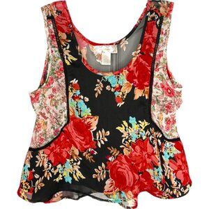 Band of Gypsies Sheer Floral Chiffon Top  - Black/Red - S